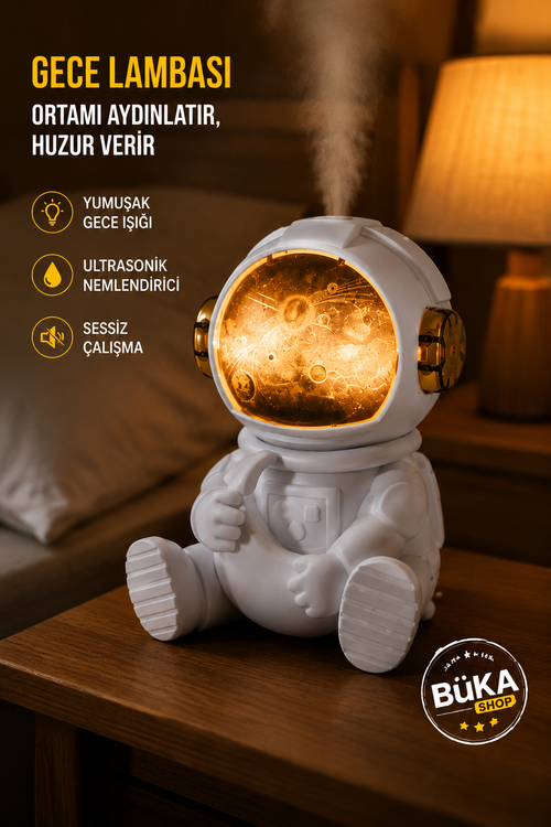 Astronot Ay Şekilli Gece Lambalı 220 ml Ultrasonik Hava Nemlendirici