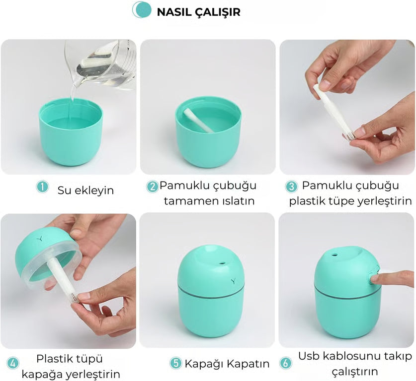 Tiffany 220ml LED Işıklı Aroma Difizörü Hava Nemlendirici Beyaz Sessiz Çalışma H2O TP-1021