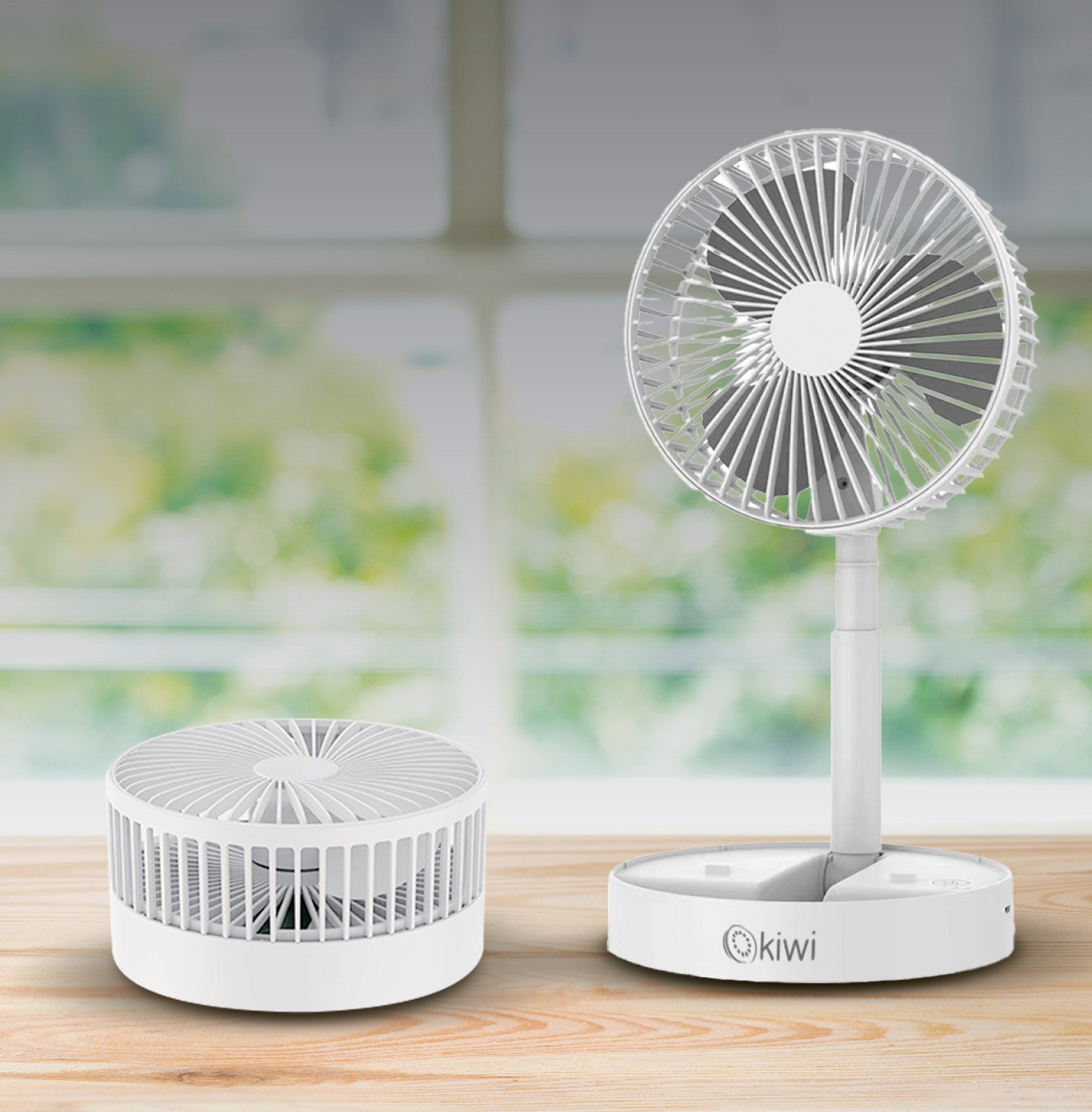Kiwi Kfan-7608 Şarjlı Beyaz Ayarlanılabilir Mini Fan Masa Üstü Vantilatörü USB Soğutucu Sessiz El Fanı