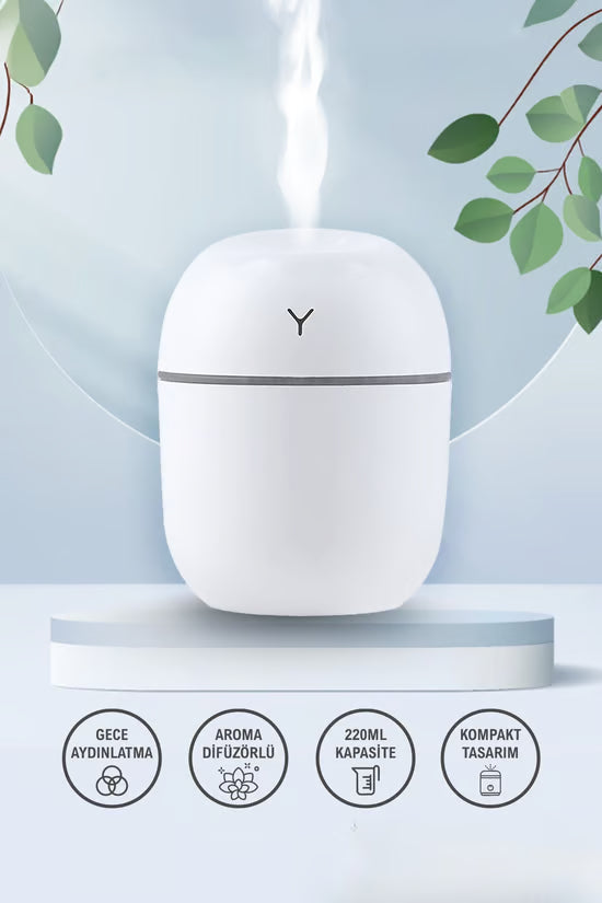 Tiffany 220ml LED Işıklı Aroma Difizörü Hava Nemlendirici Beyaz Sessiz Çalışma H2O TP-1021